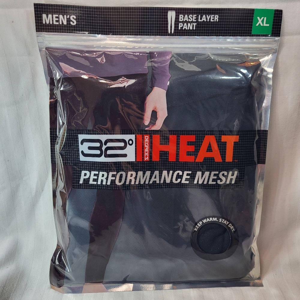 32 Degrees Heat Performance Mesh BASE LAYER PANT Mens Size XL Black 1 Pair NIP